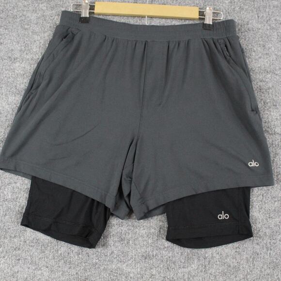 Alo Yoga Shorts Mens Large Conquer React 2 In 1 Grey Lined Running Athletic Gym - Picture 1 of 10